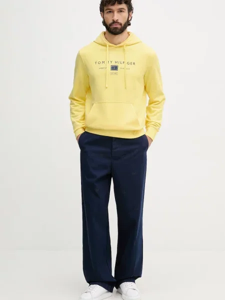 Tommy Hilfiger pulover s kapuco bombažen rumena