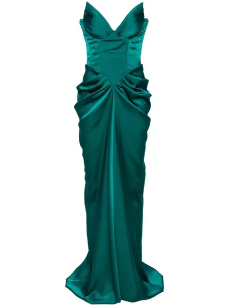 Satynowa sukienka Ana Radu z gorsetem zielona