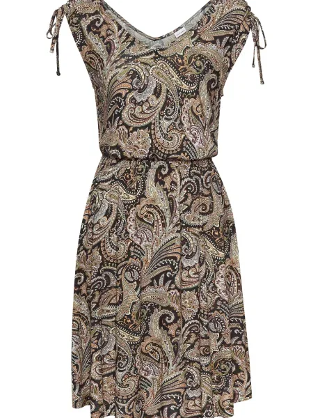 LASCANA Rochie ecru / maro / verde kiwi negru