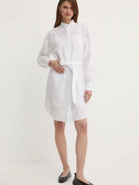 Boss Orange sukienka mini rozkloszowana biały