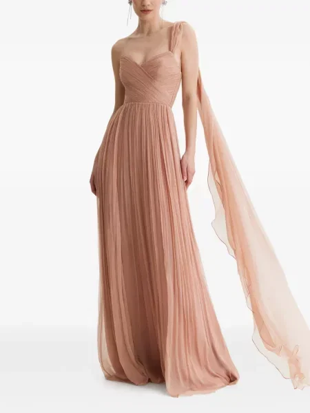 Rochie maxi Framboise de mătase drapată roz