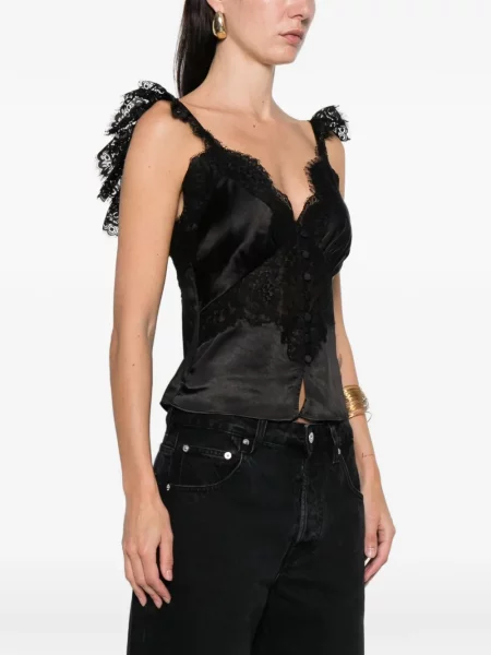 Top Self-portrait din dantelă negru