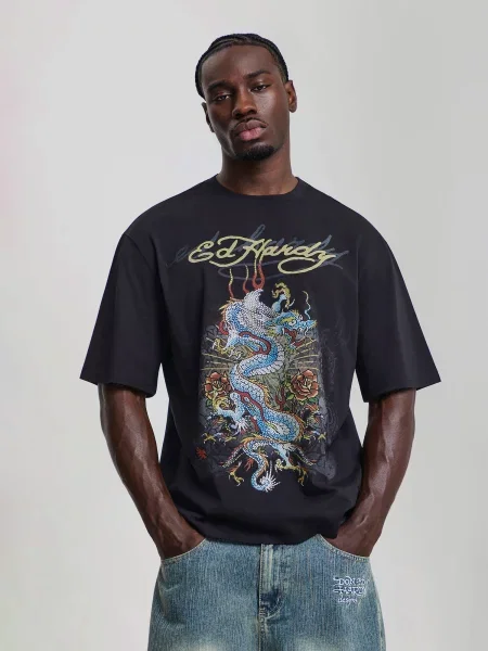Ed Hardy Tričko světlemodrá / červená / černá bílá