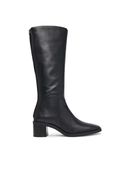 Calvin Klein Kozaki Block Heel High Boot Zip Lth czarny