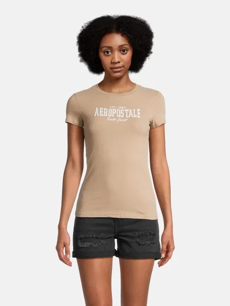 AÉROPOSTALE Tricou bej închis alb