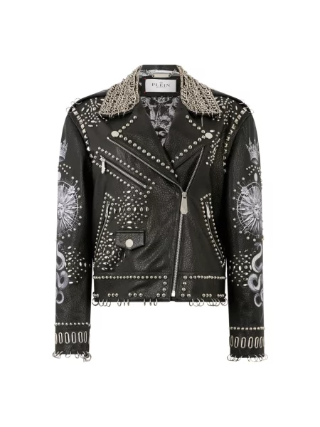 Kurtka skórzana Philipp Plein z ćwiekami czarna
