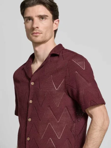Koszula casual o kroju relaxed fit z domieszką bawełny Model Clint' Strellson bordowa
