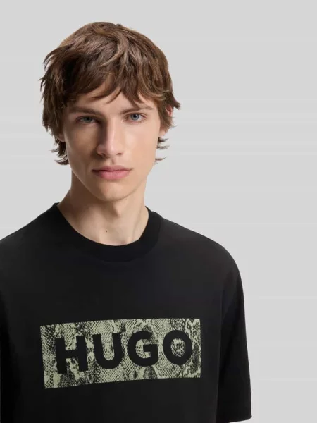 T-shirt o kroju regular fit z czystej bawełny model NERPIENT' Hugo Blue czarna