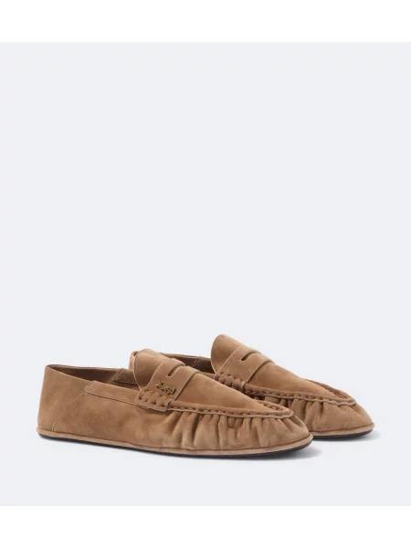 Pantofi loafer Saint Laurent din piele de căprioară bej