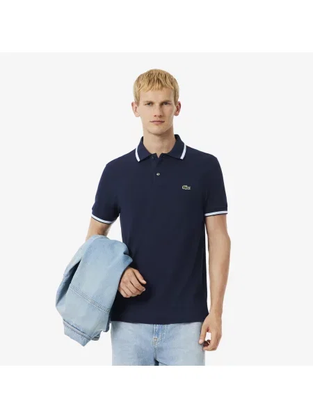 Lacoste Koszulka Polo O Regularnym Kroju Z Ozdobnym Wykończeniem granatowy