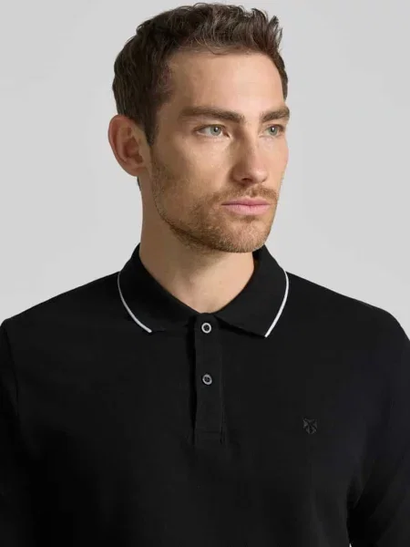 Koszulka polo o kroju slim fit z haftem Jack & Jones Premium czarna