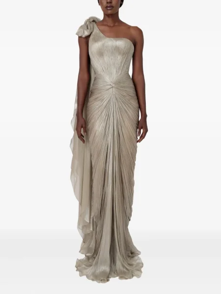 Sukienka maxi Iris Serban z kokardką na jednym ramieniu garniturowa szara