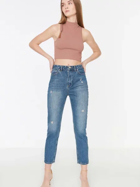 Mom jeans Trendyol niebieskie