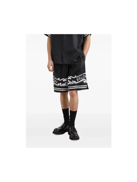 Szorty Dolce And Gabbana w paski ze sznurkiem z paskiem czarne