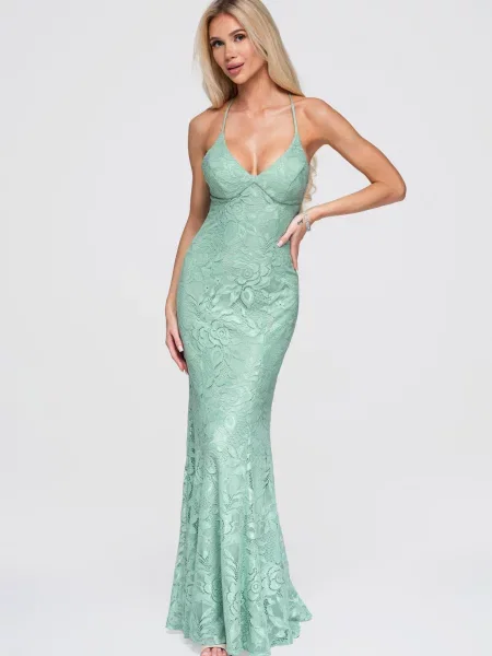 Rochie maxi Edoti din dantelă verde