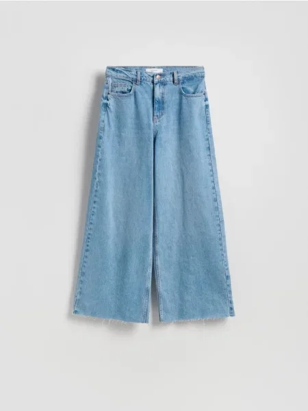 Reserved Jeansy wide leg z wysokim stanem niebieski