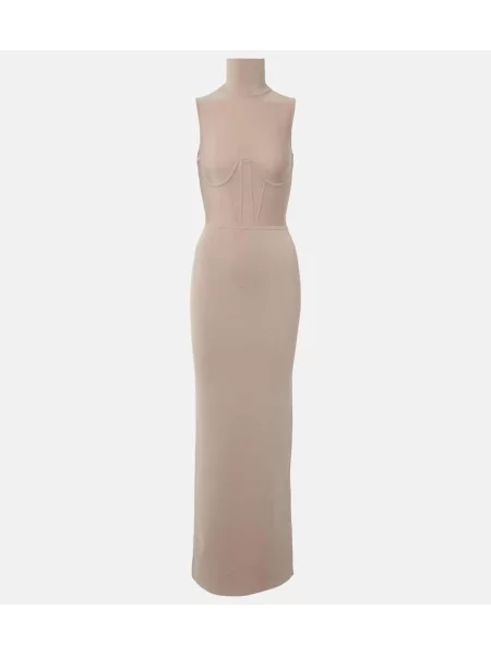 Rochie maxi Nensi Dojaka tricotate de costum bej