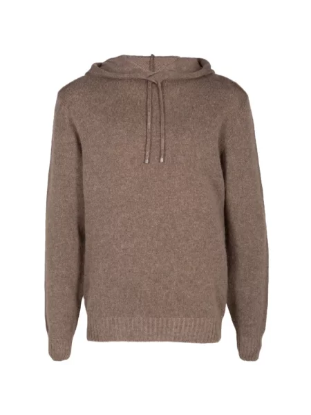 Hoodie Settefili Cashmere κασμίρ με κουκούλα με κορδόνι καφέ
