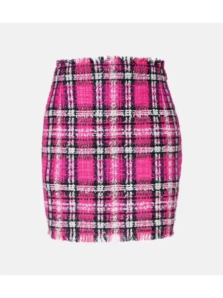 Fustă Balmain de lână în carouri roz