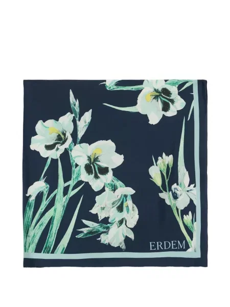 Fular Erdem de mătase cu model floral cu imagine albastru