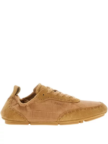 Sneakerși Fendi cu șireturi din dantelă maro