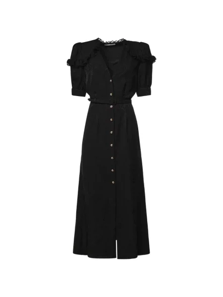 Rochie midi Alessandra Rich de mătase cu volane negru