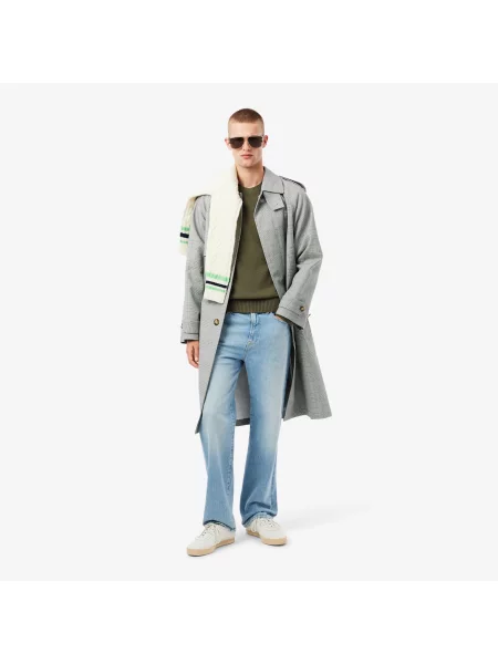 Lacoste Sweter Z Okrągłym Dekoltem Z Wełny Zgrzebnej zielony
