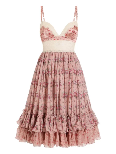 Rochie mini Dolce & Gabbana cu model floral din dantelă de costum roz