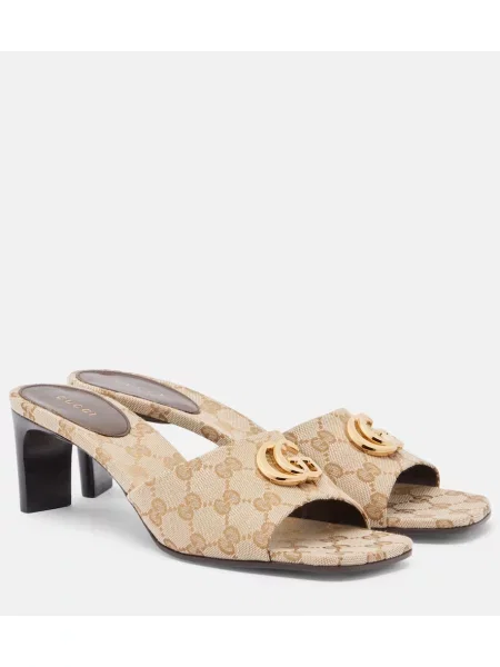 Papuci tip mules Gucci din canvas bej