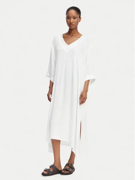 Selmark Φόρεμα παραλίας V-Neck λευκό