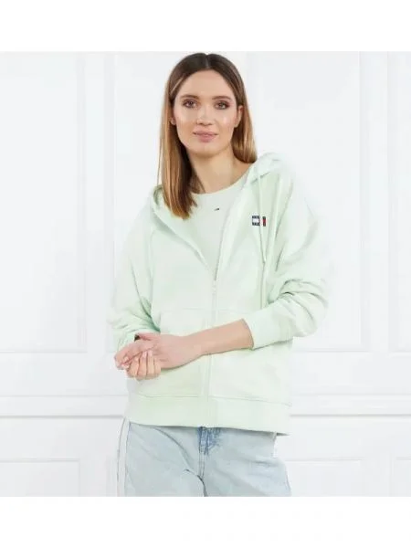 Tommy Jeans Hanorac TJW RLX XS BADGE ZIP TRHU | Relaxed fit verde