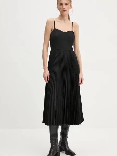 Theory rochie și pulover din amestec de lână midi evazati negru