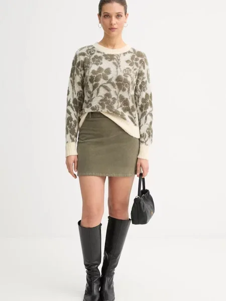 Вельветова спідниця United Colors of Benetton mini пряма зелений