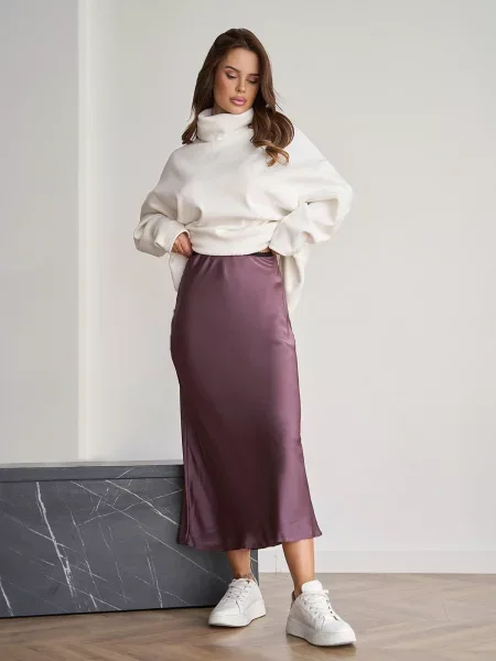 Спідниця міді ISSA Plus темно-коричневий шовк коричнева