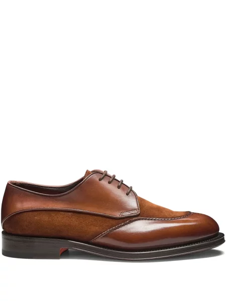 Pantofi derby Santoni din piele de căprioară maro
