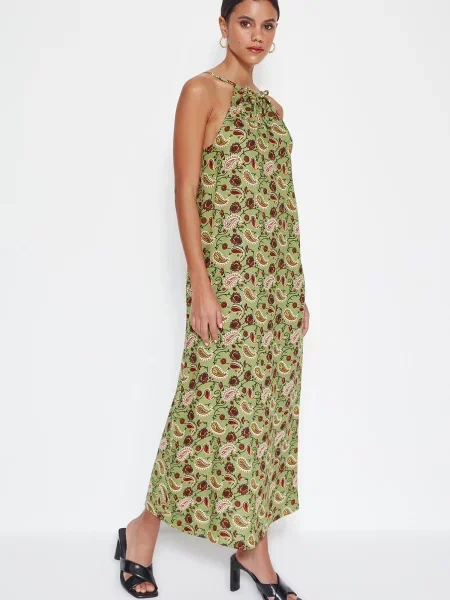 Rochie maxi Trendyol țesută cu gât halter verde