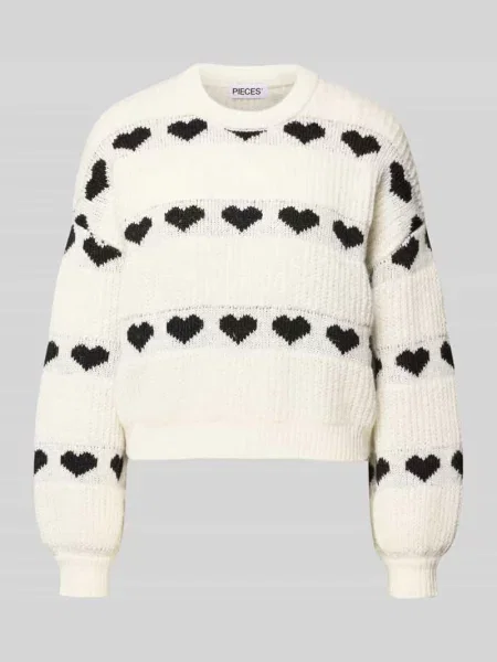 Sweter z dzianiny o kroju relaxed fit z nadrukiem z motywem serca model ‘NOVE’ Pieces