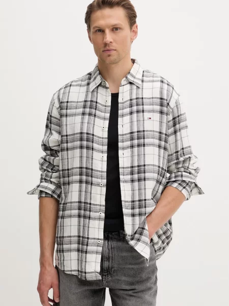 Tommy Jeans cămașă pentru bărbați cu amestec de in negru