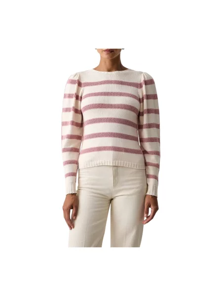 Sweter Twinset w paski z paskiem beżowy