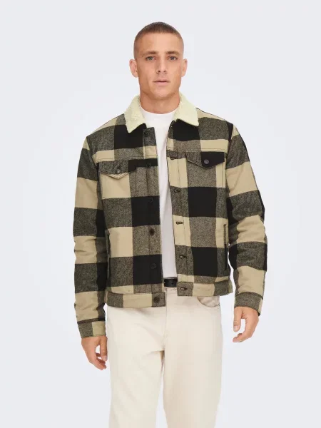 Only & Sons Prechodná bunda Louis piesková / čierna / čierna melírovaná