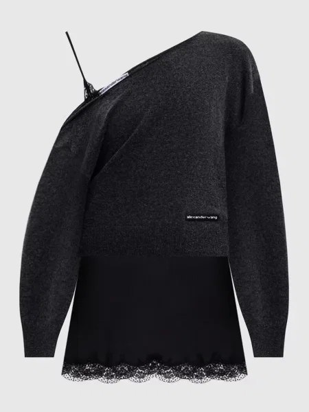 Сукня із шовку подвійної конструкції Alexander Wang чорна