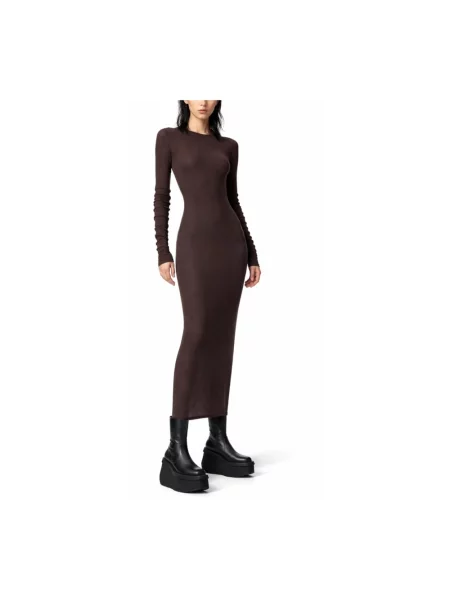 Sukienka maxi Rick Owens z długim rękawem ze sznurkiem brązowa