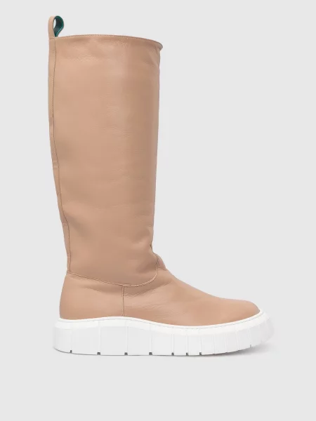 Пудрові шкіряні чоботи на хутрі Area рожеві