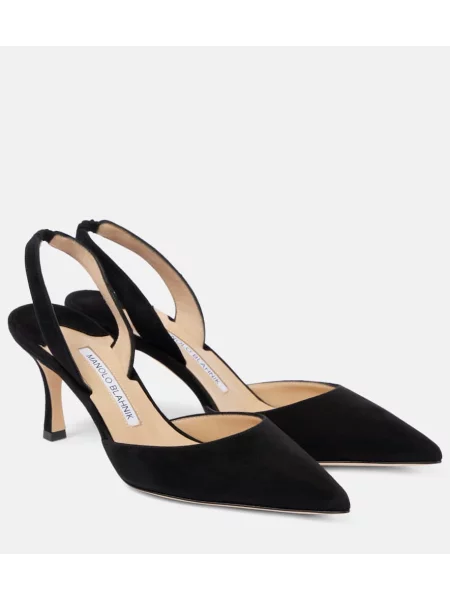 Pantofi cu toc Manolo Blahnik din piele de căprioară slingback negru