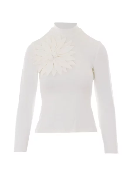 Lung tricou Farm Rio cu model floral cu aplicații alb