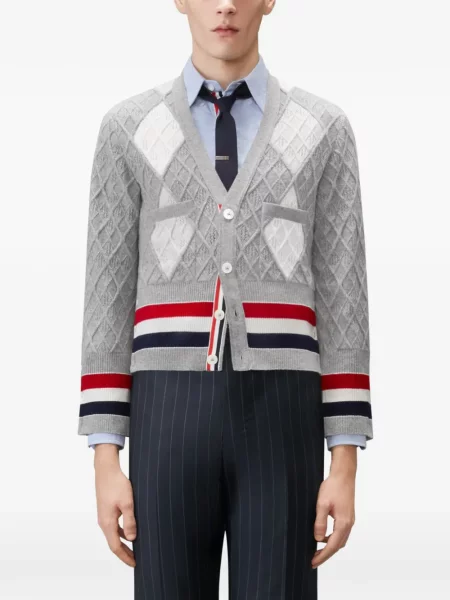 Cardigan Thom Browne cu model argyle gri