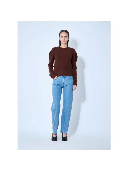 Sweter Jw Anderson wełniany z rękawami balonowymi brązowy