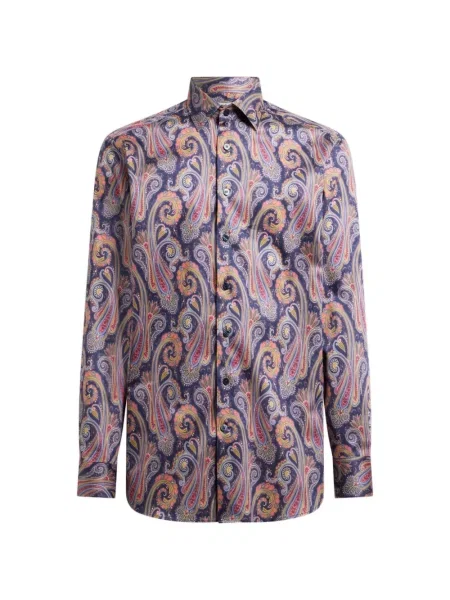 Cămașă Etro din satin cu imagine cu model paisley albastru