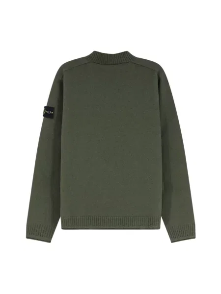 Sweter Stone Island wełniany z okrągłym dekoltem z kamieniami zielony