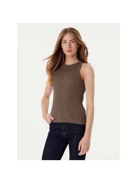 Tommy Hilfiger top bombažen rjava